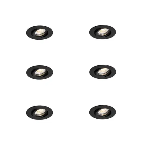 Zapustené svietidlá Sada 6 zapustených bodových svetiel čierna, naklápateľná 6,5 cm vrátane LED IP54 Ultra Slim - Pupil