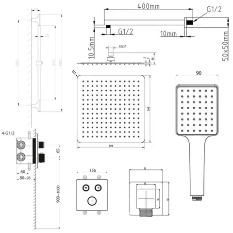 Držadlá k vani SAPHO SAPHO - SMART SELECT sprchový set s termostatickou batériou, 2 výstupy, posuvný držiak sprchy, zlato mat RP042GB-02