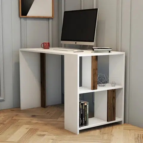 Písacie stoly Písací stôl Lima - White, Walnut