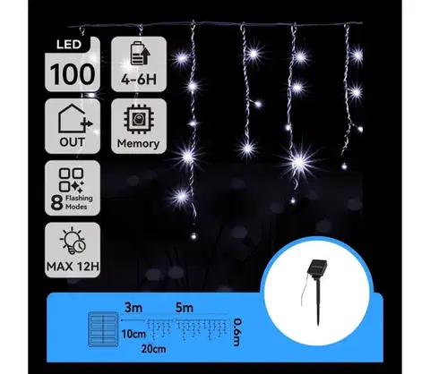 LED osvetlenie  B.V.  - LED solárny reťazec 100xLED/8 funkcií 8x0,6m IP65 studená biela B10201JG1