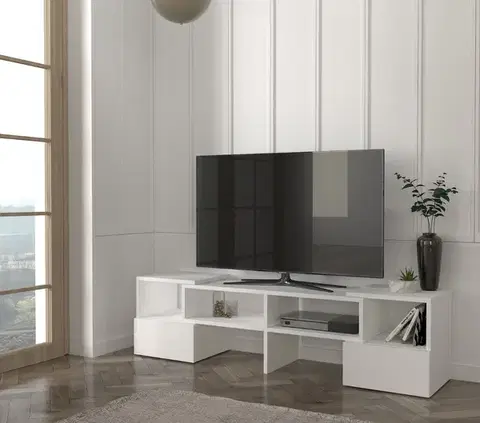 TV stolíky DUOS rovný/rohový TV stolík, biely