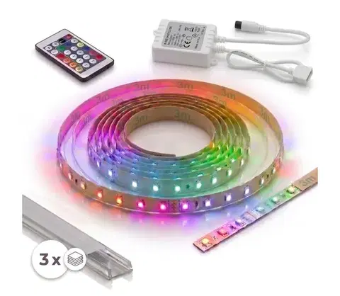LED osvetlenie SmartLED SADA 1x LED RGBW pásik DIGITAL LED/9,6W/230V 3 m + 3x zapustený profil 1 m + diaľkový ovládač 3xSD0028+1xW4306