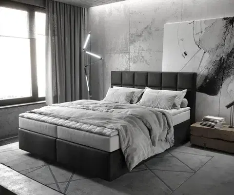 Postele Boxspring DELIFE Boxspring posteľ Dream-Fine 160x200 cm mikrovlákno antracitová vintage s matracom a topperom