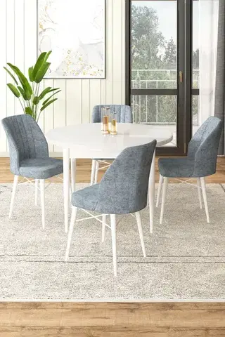 Jedálenské sety Dining Table & Chairs Set (5 Pieces) Rox - White, Grey