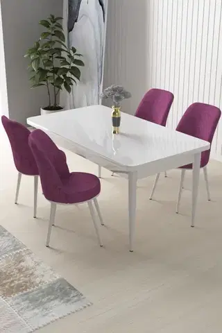 Jedálenské sety Dining Table & Chairs Set (5 Pieces) Nil - White, Purple
