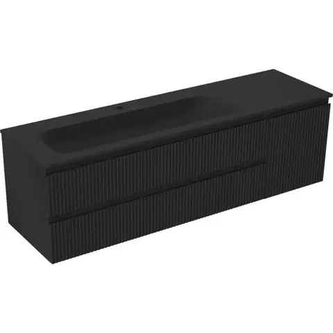 Kúpeľňový nábytok MEXEN/S - Rivel kúpeľňová skrinka 160 cm s umývadlom Vela ľavá, 2S, 1D, reliéf, čierna mat 91A23-16047-3-BBFFF71-W23L71