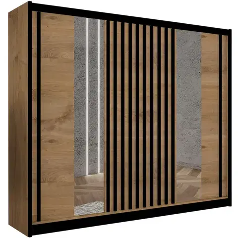 Šatníkové skrine Skriňa Ladder 250 dub craft/lamely čierna