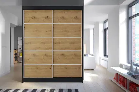 Šatníkové skrine Šatníková skriňa KAMEL 4 čierna/ dub artisan