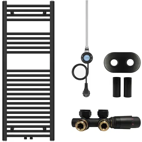 Doplnky do kúpeľne CERANO - Koupelnový radiátorový set Benito - kombinované vytápění, wifi tyč - středové připojení 50 mm - 300W - černá matná - 1200x450 mm CER-215425