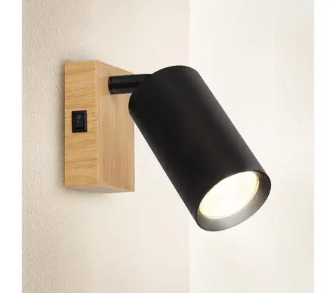 Svietidlá BRILAGI - Nástenné bodové svietidlo SELE 1xGU10/30W/230V čierne/dekor dubu WO-SELEWL-BK-WD02-OEM