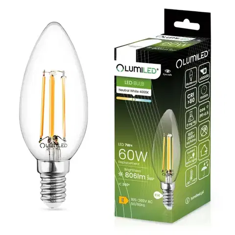 Dekoračné žiarovky Žiarovka LED sviečka FIL 7W E14 806LM 4000K CCD
