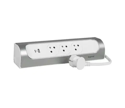 Predlžovacie káble Legrand 049406 - 3-zásuvkový predlžovací kábel Typ E + USB-A + USB-C 1 m strieborný/biely 049406
