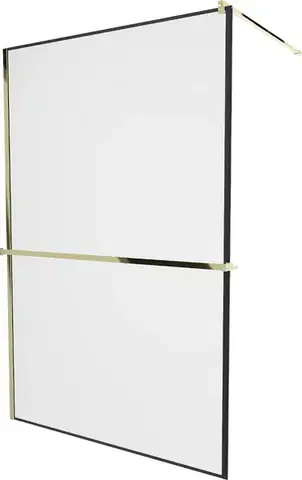 Sprchové dvere MEXEN/S - KIOTO Sprchová zástena WALK-IN s poličkou a držiakom uterákov 70 x 200, transparent 8 mm, čierna 800-070-121-50-70