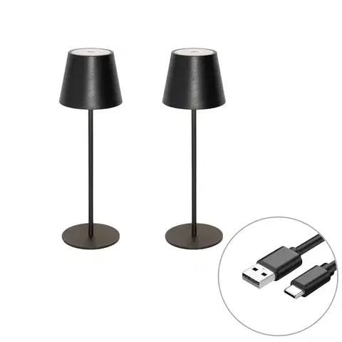 Lampy Sada 2 stolových lamp čiernych so stmievačom a nabíjateľných - Murdock
