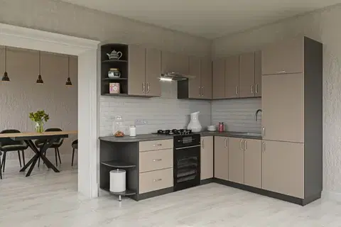 Kuchynské linky HORIZON R2 rohová kuchyňa, šedý íl / grafit