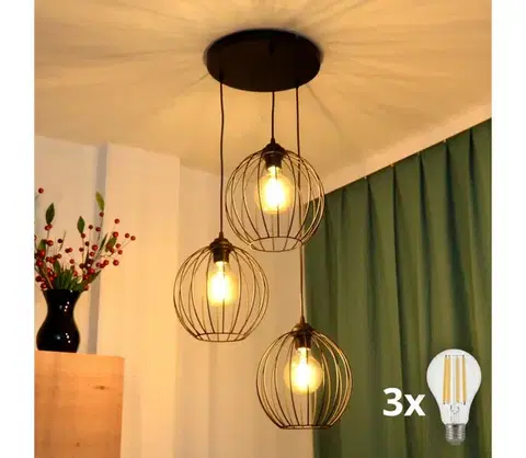 Svietidlá  LED Luster na lanku MERCURE 3xE27/15W/230V ø 50 cm čierna W-KD 1388/3 BK-B