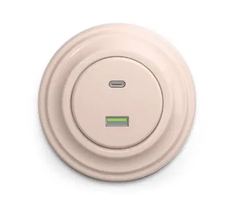 Predlžovacie káble lap - Retro USB zásuvka A+C s rámikom, staroružová KA0119+KA0125