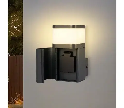 Predlžovacie káble BRILAGI - Vonkajšie nástenné svietidlo so zásuvkou SCHUKO PILLAR 1xG9/11W/230V IP44 antracit BRI807