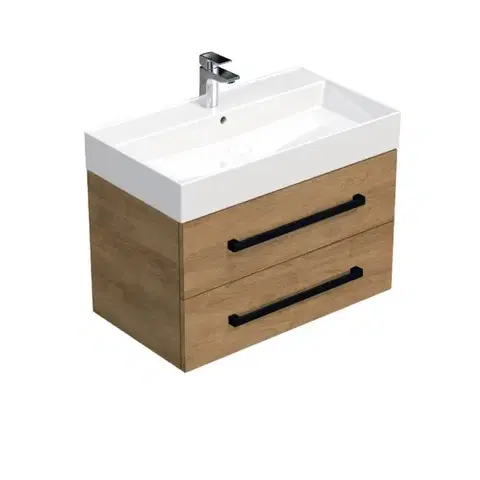Kúpeľňový nábytok Kúpeľňová skrinka s čiernou úchytkou a umývadlom SAT Cube Way 80x53x46 cm dub Hickory mat CUBE46C802DHSAT CUBE46C802DHSAT