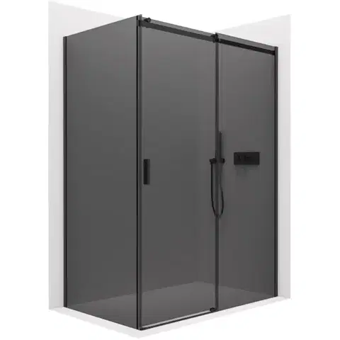 Sprchovacie kúty CERANO - Sprchový kout Santoro L/P - 6 mm - černá matná, grafitové sklo - 140x100x195  - posuvný CER-425491