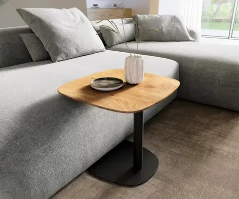 Odkládací stolky DELIFE Konferenčný stolík Edge zaoblený tvar 50x50 cm dub prírodný švajčiarska hrana Eleny kov čierna