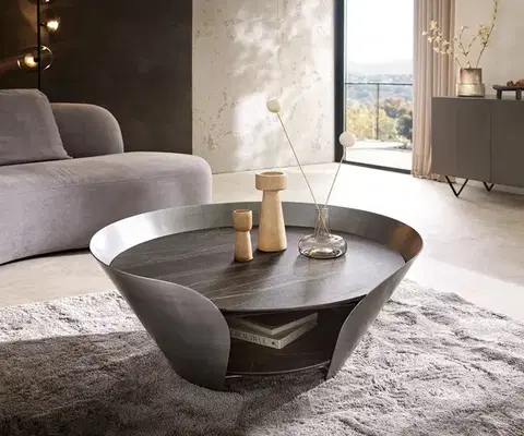 Konferenčné stolíky DELIFE Konferenčný stolík Skafi 100x40 cm keramika Laminam® Noir Desir hnedá metalická strieborná