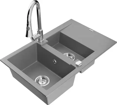 Kuchynské drezy MEXEN/S MEXEN/S - Gaspar granitový drez 1.5 s odkvapkávačom vrátane batérie Elia, šedá 6507-71-670101-00