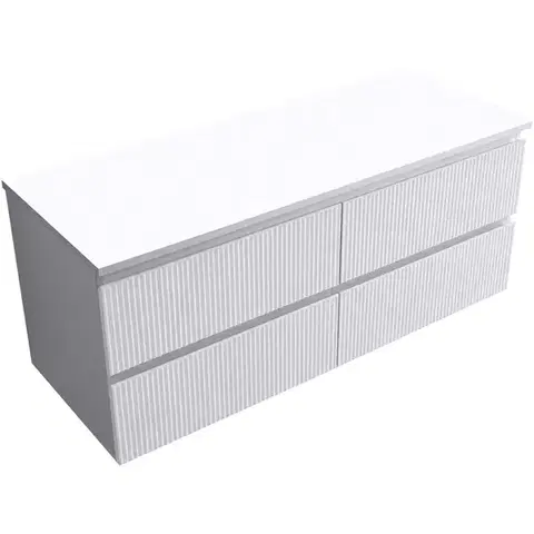 Kúpeľňový nábytok CERANO - Kúpeľňová skrinka Carole + doska pod umývadlo Navira Slim - 18 mm - biela matná ryhovaná - 120x49,8x46 CER-152774