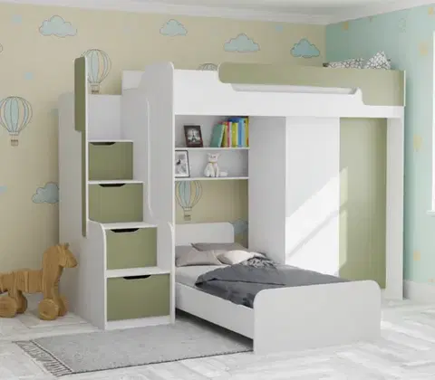 Postele ArtBed Multifunkčná poschodová posteľ so skriňou DORIAN II Farba: Biela / eukalyptus