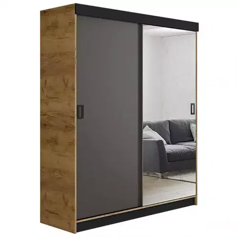 Spálňové šatníkové skrine Skriňa Retro 138 1L craft / Dvierka grafit