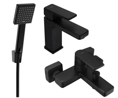 Kúpeľňové batérie MEXEN/S - Mino R45 SET umývadlová batéria + vaňové s príslušenstvom, čierna 72403R45-70