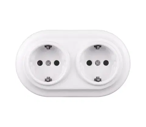 Predlžovacie káble Elhard - Dvojitá keramická retro domová zásuvka s rámikom SCHUKO 230V biela EF0089+2xEF0087