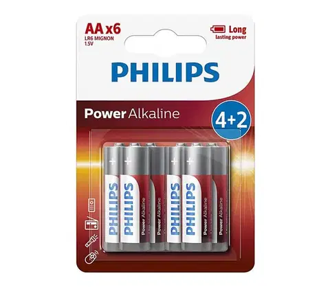 Predlžovacie káble Philips LR6P6BP/10 - 6 ks Alkalická batéria AA POWER ALKALINE 1,5V 2600mAhV Phil-LR6P6BP/10