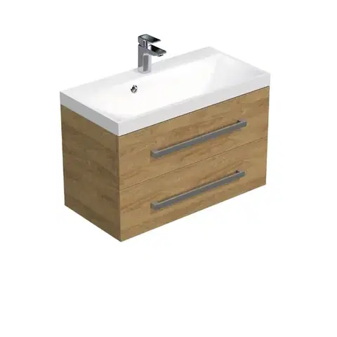 Kúpeľňový nábytok Kúpeľňová skrinka s chrómovými úchytmi a umývadlom SAT Cube Way 80x53x40 cm dub Hickory mat CUBE280ZDH CUBE280ZDH