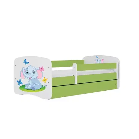 Postele pre dievčatá Detská Posteľ. Babydreams+Sz+M Zelená 80x180 Slon