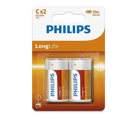 Predlžovacie káble Philips R14L2B/10 - 2 ks Zinkochloridová batéria C LONGLIFE 1,5V 2800mAh Phil-R14L2B/10