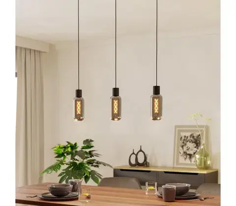 Svietidlá Eglo 901005 - Luster na lanku MAIONE 3xE27/4W/230V čierna/dymová 901005