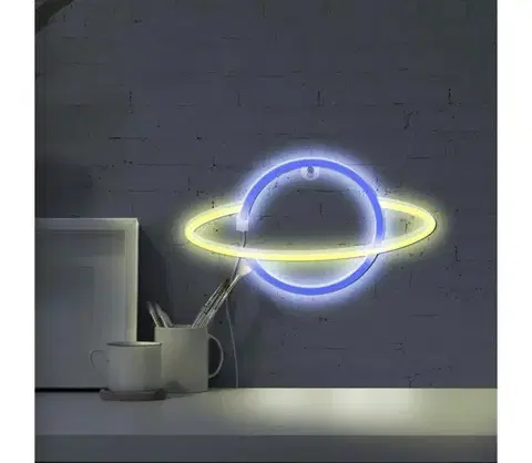 Svietidlá  LED Neónová nástenná dekorácia PLANET LED/3W/3xAA USB modrá/žltá 327123