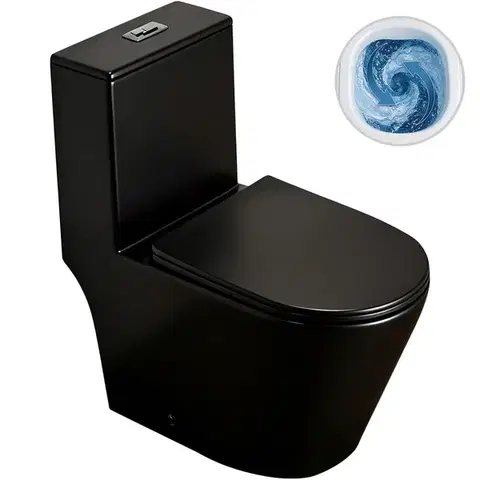 Záchody CERANO - WC kombi Marmo, Double Vortex + Slim/UF sedátko - spodný/zadný odpad - čierna matná - 70x36 CER-680361