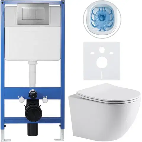 Záchody CERANO - Kompletný podomietkový WC set Lite/Cesso - biela lesklá - WC tlačidlo Classic, tmavo šedá - predstenová inštalácia / sadrokartón - 49x36 CER-174027