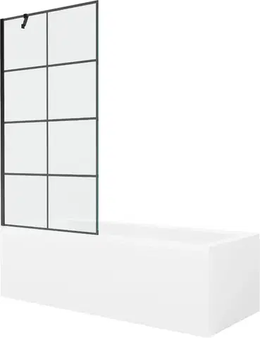 Sprchové dvere MEXEN/S - Cubik obdĺžniková vaňa 160 x 70 cm s panelom + vaňová zástena 90, čierna vzor 550316070X9509007077