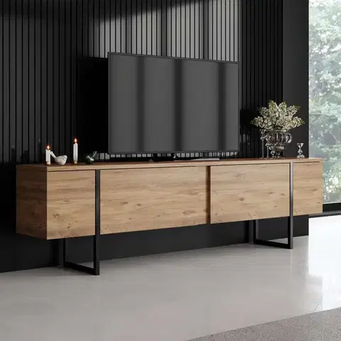 TV stolíky WALL TV stolík na nožičkách, borovica Atlantic/čierna