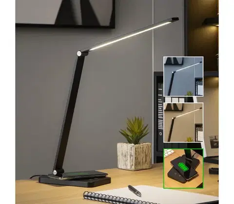Lampy BRILAGI - LED stmievateľná dotyková stolová lampa s bezdrôtovým QI nabíjaním LED/7W/5V 3000/4000/6000K čierna 004976