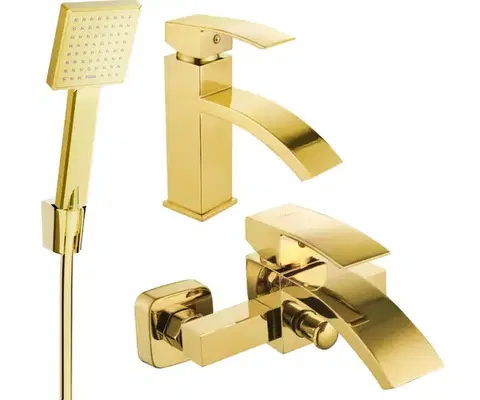 Kúpeľňové batérie MEXEN/S - Libra R45 Set umývadlovej a vaňovej batérie s príslušenstvom, zlato 745103R45-50