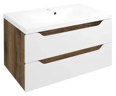 Kúpeľňový nábytok SAPHO - WAVE umývadlová skrinka 79,7x45x47,8cm, biela/dub collingwood WA080-3019