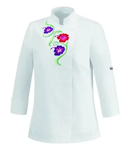 Dámske blúzky EGOCHEF Dámsky kuchársky rondon EGOchef FLOWERS - biely L