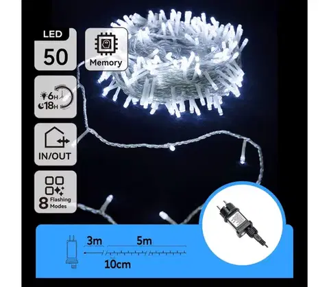LED osvetlenie  B.V.  - LED vonkajšia svetelná reťaz 50xLED/8 funkcií 8m IP44 studená biela B103031OX
