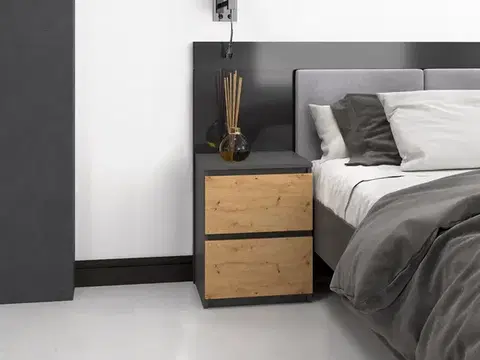 Nočné stolíky 2W nočný stolík, antracit/ dub artisan