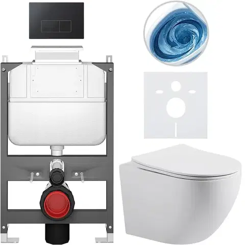 Záchody CERANO - Kompletný WC set Basic/Cesso - biela matná - WC tlačidlo Modulo/Čierna - ovládanie zhora - predstenová inštalácia - 49x36 CER-8050BD86185