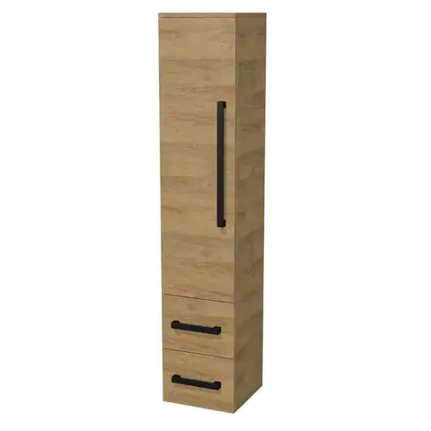 Kúpeľňový nábytok Kúpeľňová skrinka vysoká s čiernou úchytkou SAT Cube Way 35x163x33 cm dub Hickory mat CUBE3CV35DH CUBE3CV35DH